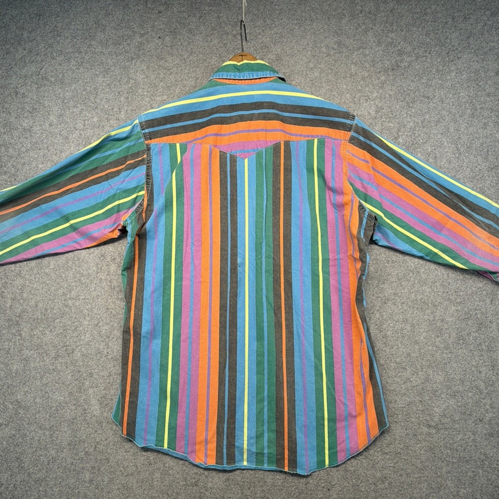 Vintage Wrangler Brushpopper Men's Size XL Blue Pink Striped Button Up 90s - Picture 8 of 9